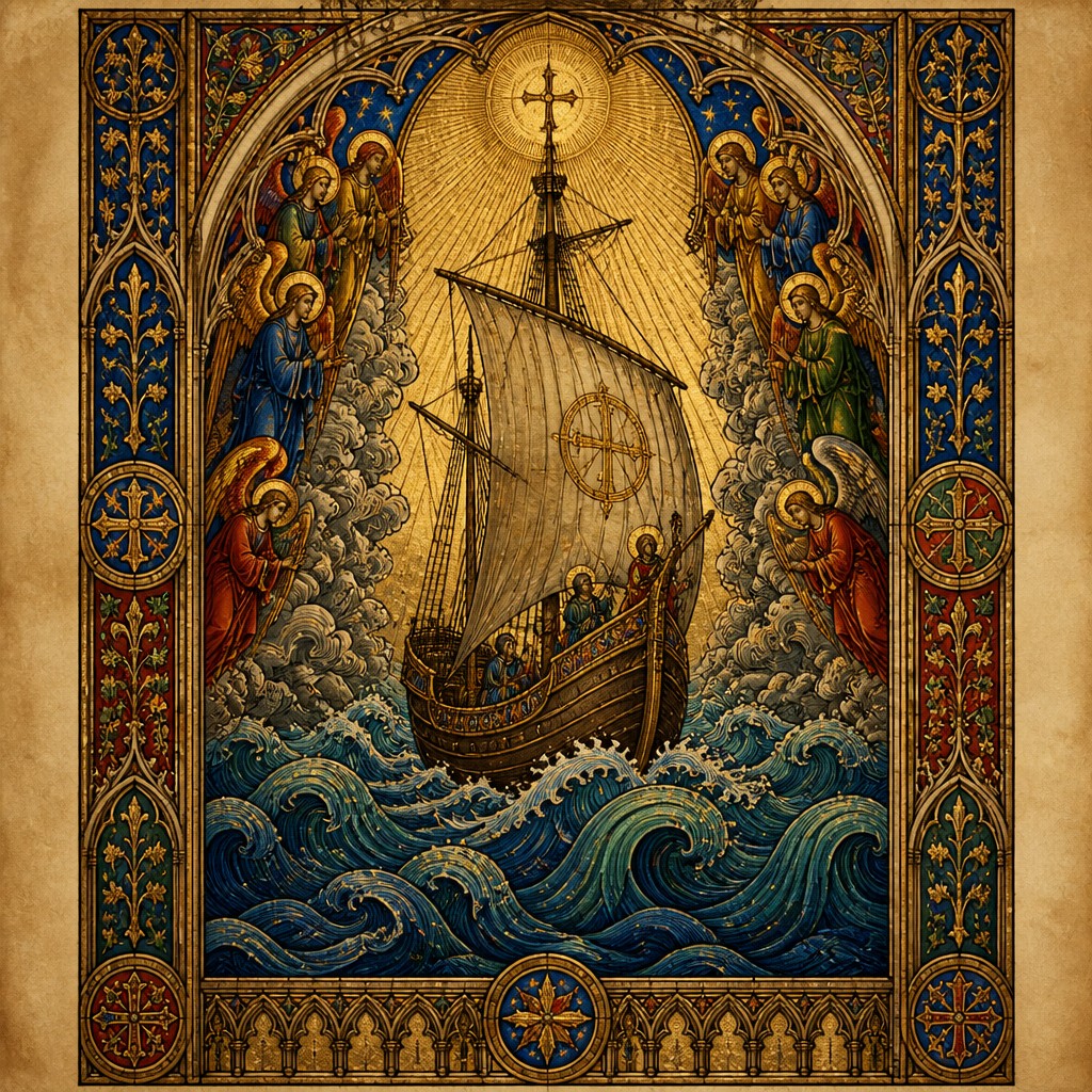 sailing ship on a stormy sea