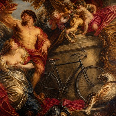 bicyle resting against a wall — Antwerp Baroque Art Style