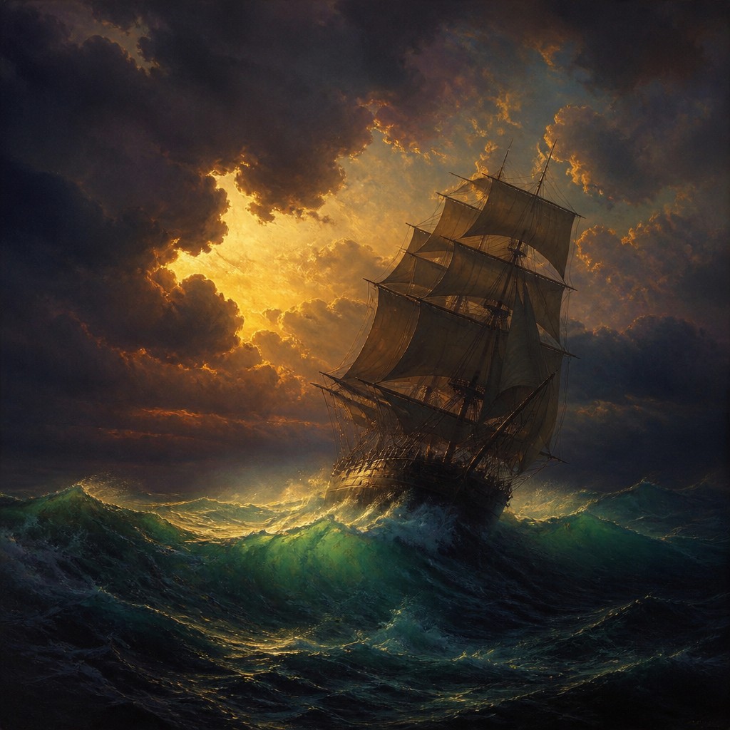 sailing ship on a stormy sea — Oil Glazing Painting Style