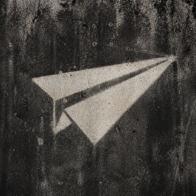 a paper plane, clean minimal composition on a plain background, no text