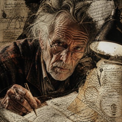 close-up portrait of an elderly person with expressive weathered features