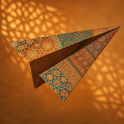 a paper plane, clean minimal composition on a plain background, no text