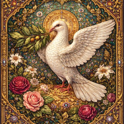 A picture of the dove with an olive branch