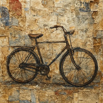 bicyle resting against a wall