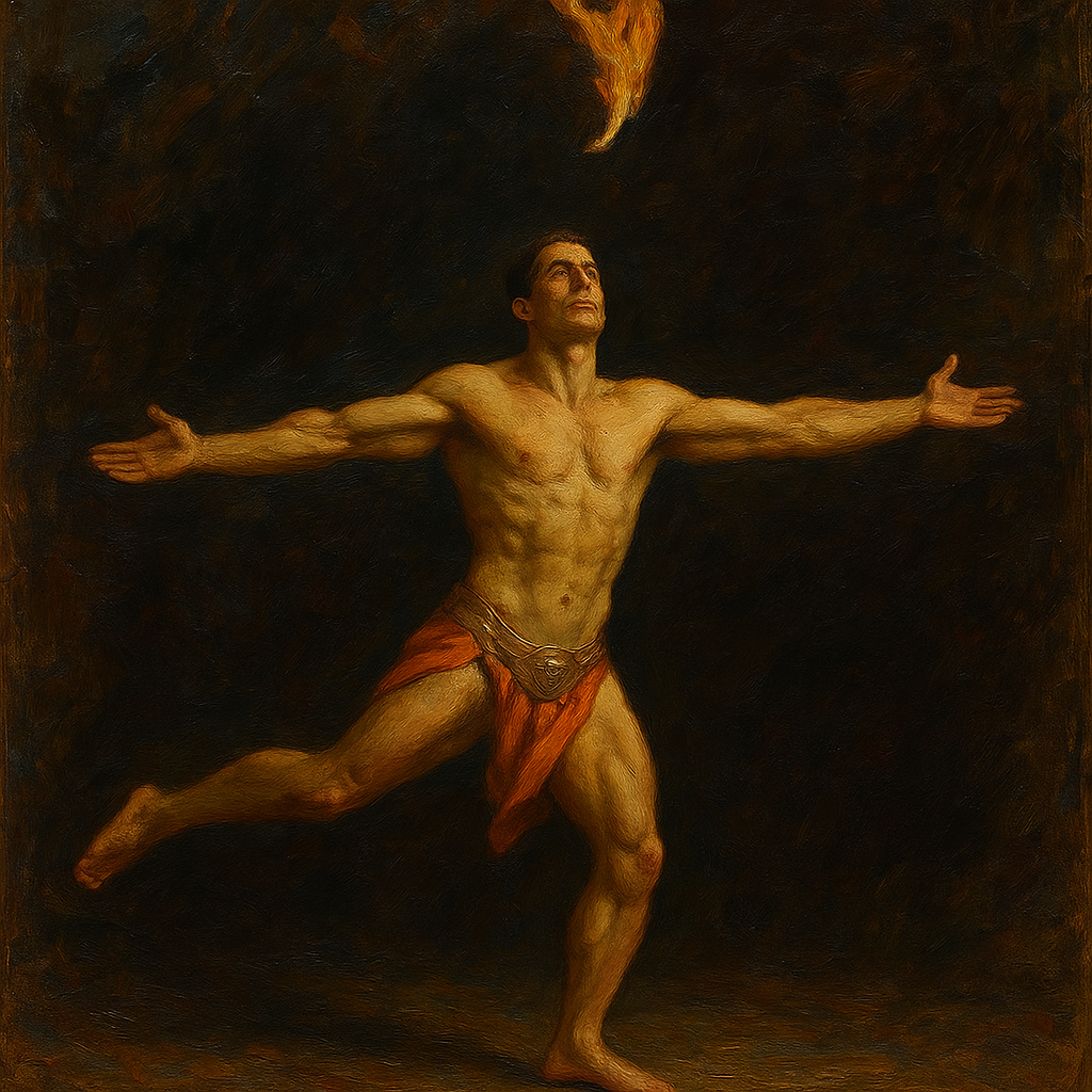a painting of a man with his arms outstretched