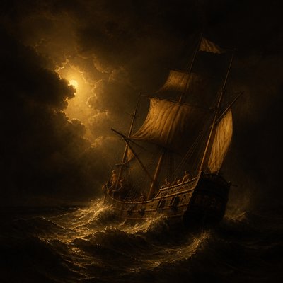 sailing ship on a stormy sea