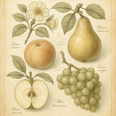 still life arrangement of fruits and flowers