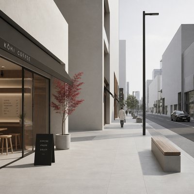 urban street with city activity — Minimalist Interior Design