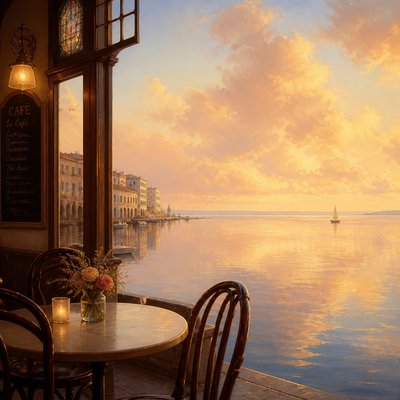 cozy cafe interior with warm lighting