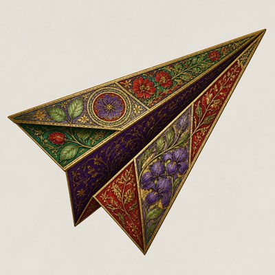a paper plane, clean minimal composition on a plain background, no text