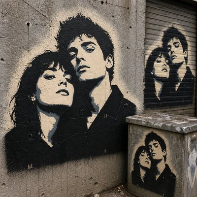 portrait of two people together — Stencil Art Style