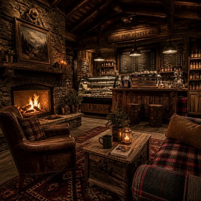 cozy cafe interior with warm lighting