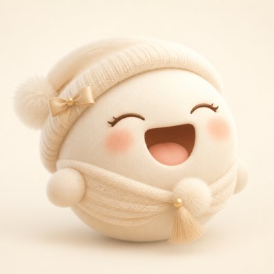an exaggerated laughing face of an original round mascot character, bold and readable at small size, plain background, no text