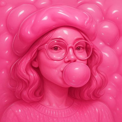 a woman with a bubble gum in her mouth
