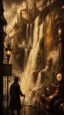 towering waterfall cascading down a cliff