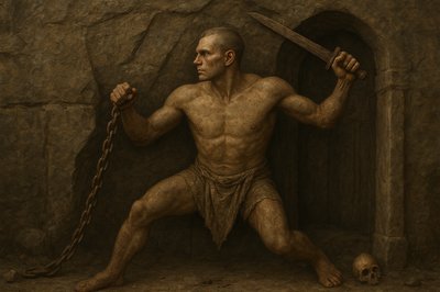 a painting of a man holding a sword