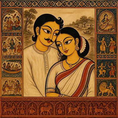 portrait of two people together — Bengal Art Style