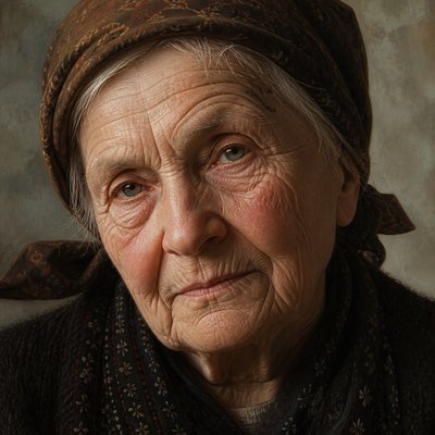 close-up portrait of an elderly person with expressive weathered features