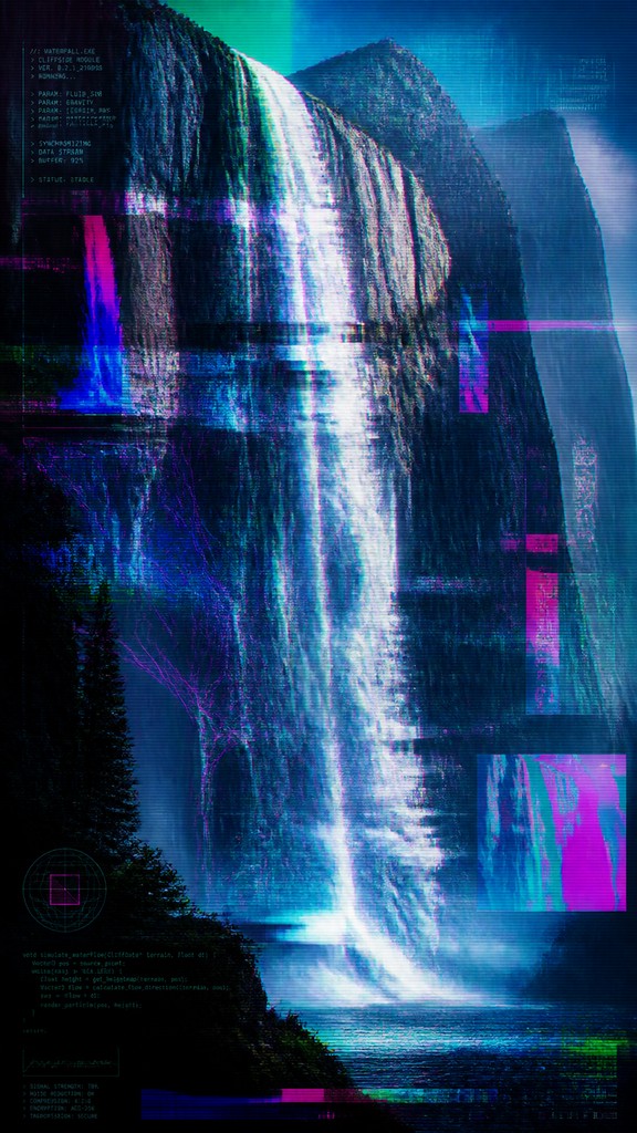 towering waterfall cascading down a cliff