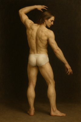 a painting of a man in a white underwear