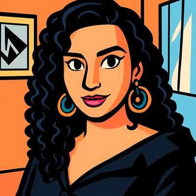 a painting of a woman with curly hair
