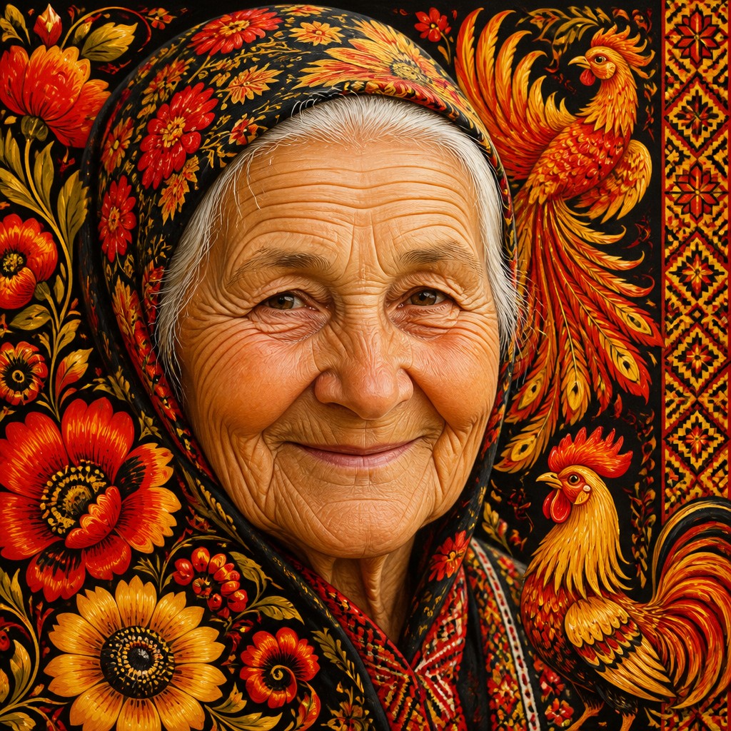 close-up portrait of an elderly person with expressive weathered features — Ukrainian Art Style