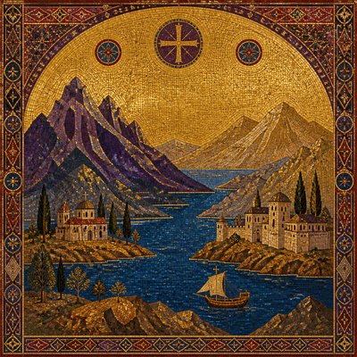 serene landscape with mountains and water