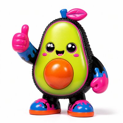 a happy avocado character giving a thumbs up, bold readable design on a plain background, no text