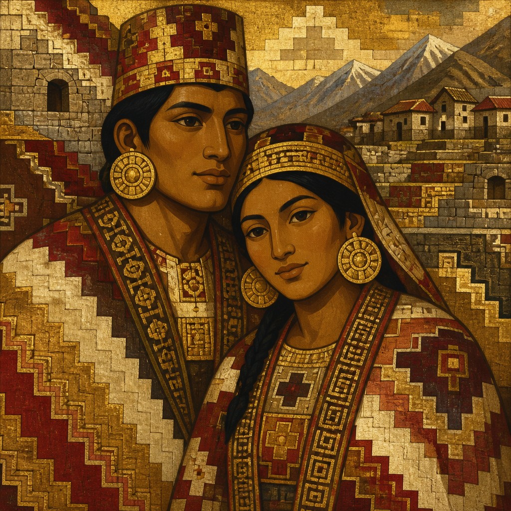 portrait of two people together — Peruvian Art Style