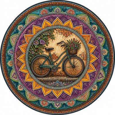bicyle resting against a wall — Mandala Art Style