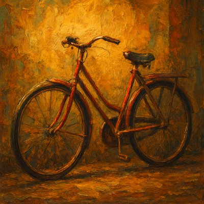 bicyle resting against a wall