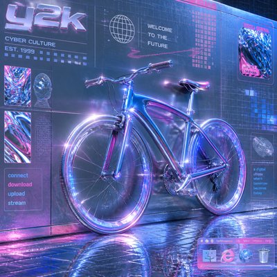 bicyle resting against a wall — Cyber Y2K Aesthetic