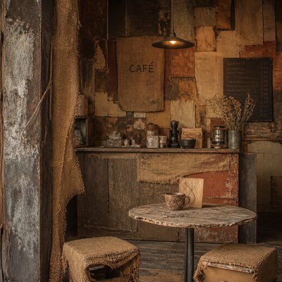 cozy cafe interior with warm lighting