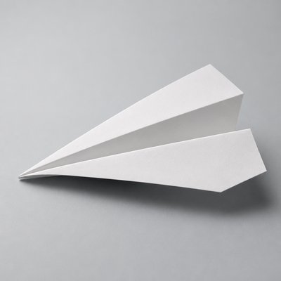 a paper plane, clean minimal composition on a plain background, no text