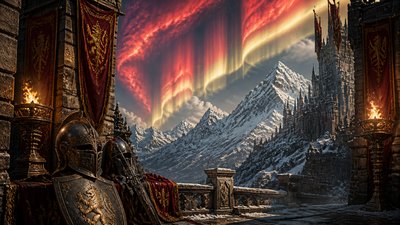 a flowing aurora over snowy peaks, wide sweeping composition, no people, no text