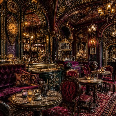 cozy cafe interior with warm lighting