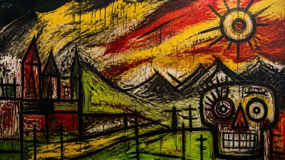sweeping panoramic landscape with a dramatic sky