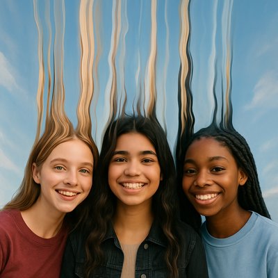 a group of three girls standing next to each other