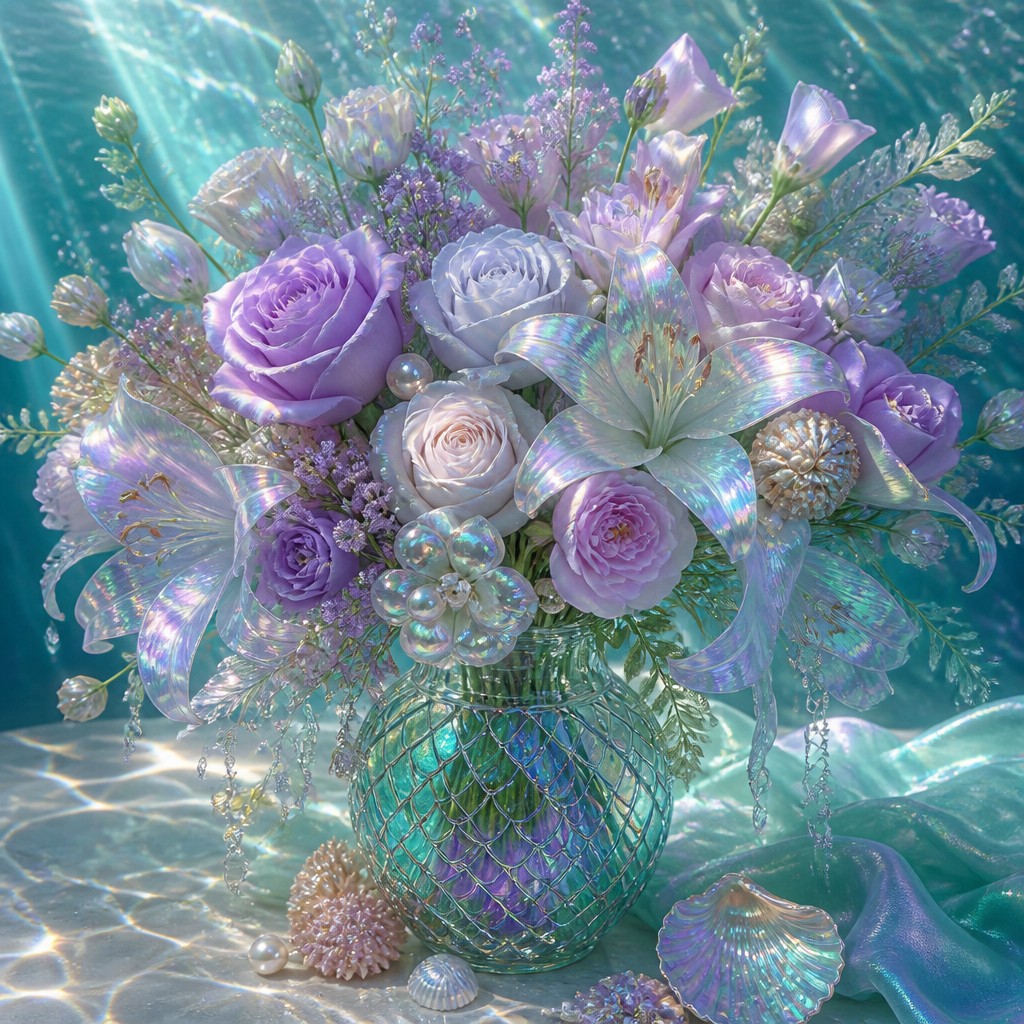 bouquet of flowers in a glass vase — Mermaidcore Aesthetic