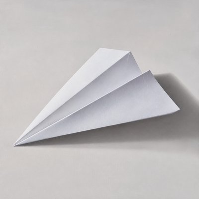 a paper plane, clean minimal composition on a plain background, no text