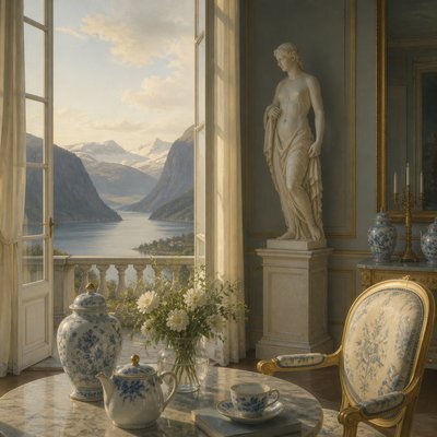 serene landscape with mountains and water