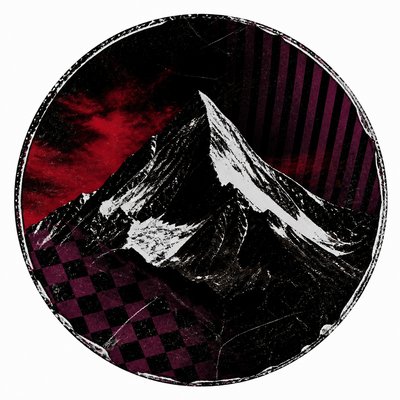 an emblem of a mountain peak inside a circle, simple bold shapes on a plain background, no text or lettering