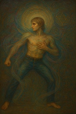 a painting of a man with no shirt on