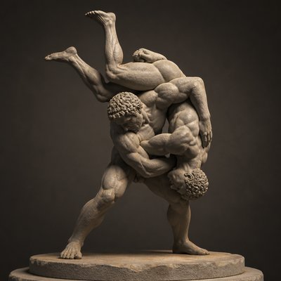 ancient greek athlete flipping another athlete upside down