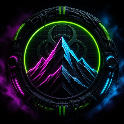 an emblem of a mountain peak inside a circle, simple bold shapes on a plain background, no text or lettering