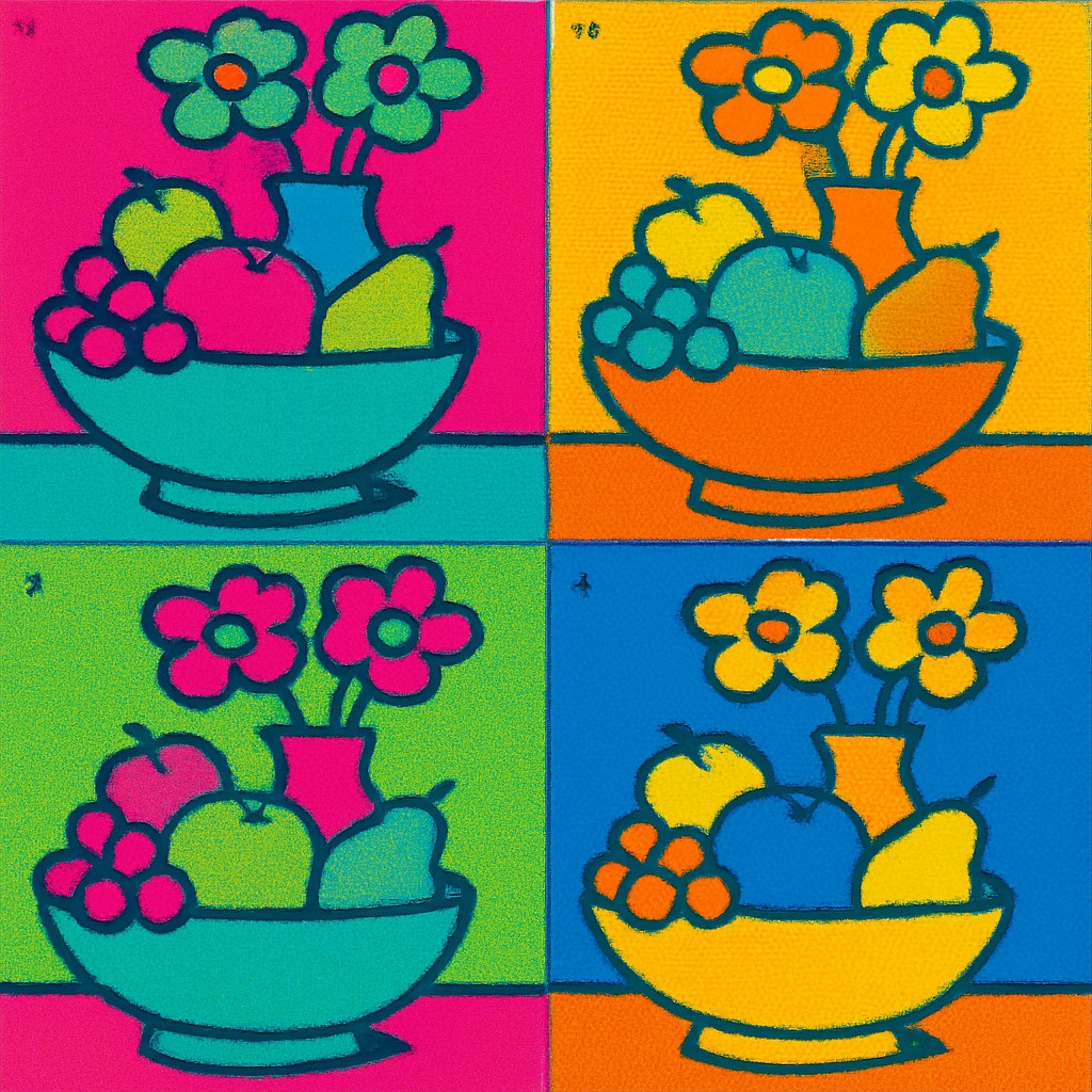 still life arrangement of fruits and flowers