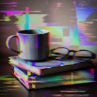 still life with everyday objects — Glitch Art Style