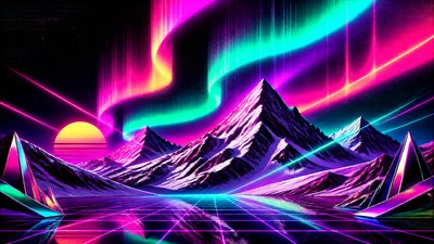 a flowing aurora over snowy peaks, wide sweeping composition, no people, no text