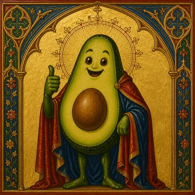 a happy avocado character giving a thumbs up, bold readable design on a plain background, no text