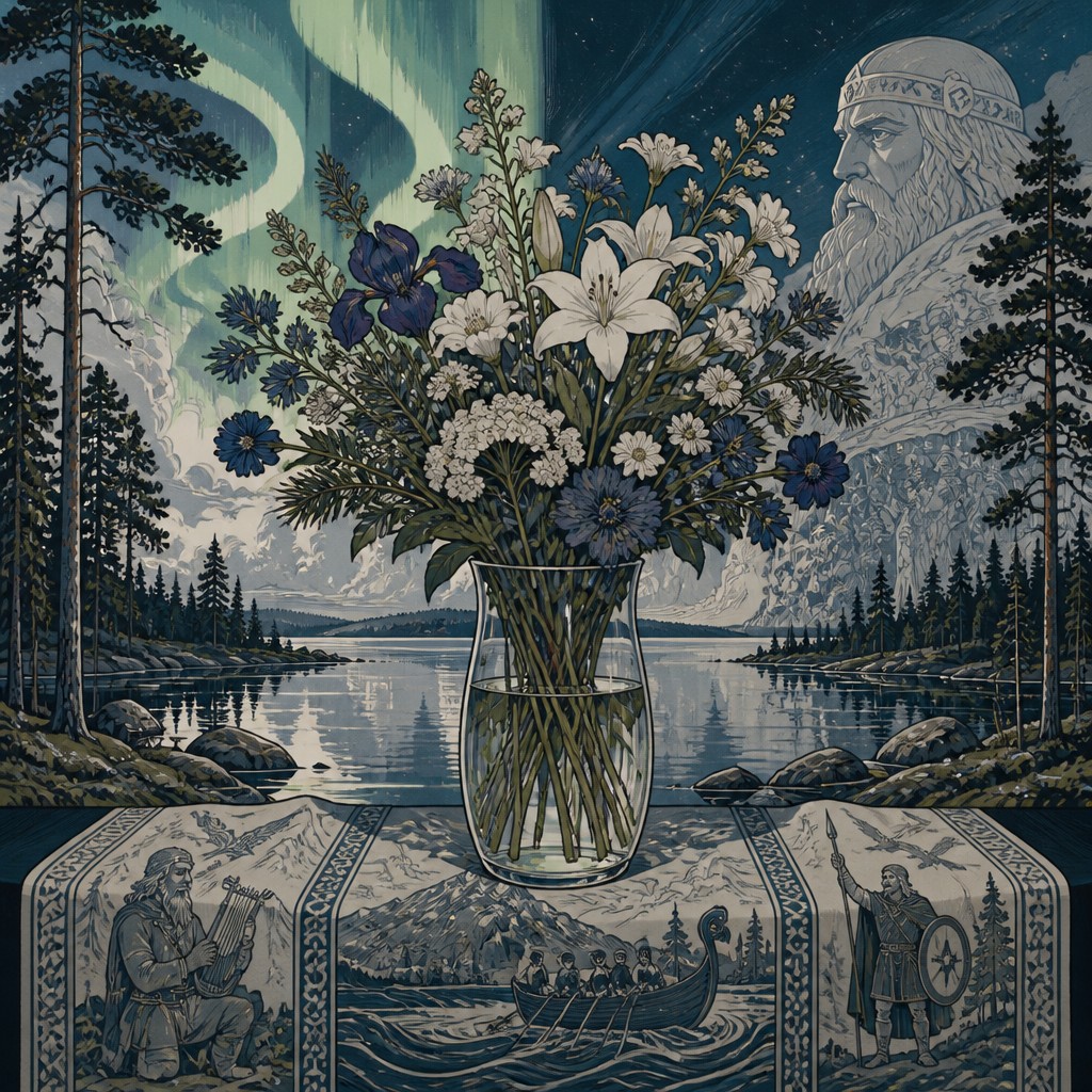 bouquet of flowers in a glass vase — Finnish Art Style